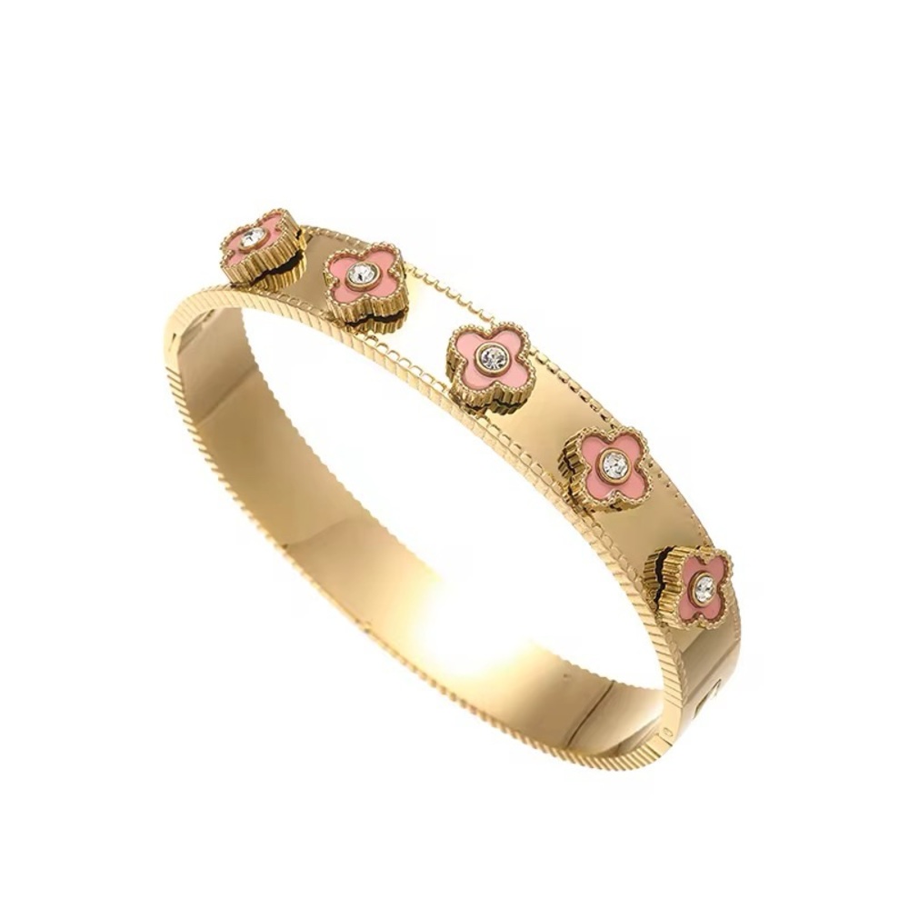 Elegant Gold and Pink Floral Bracelet